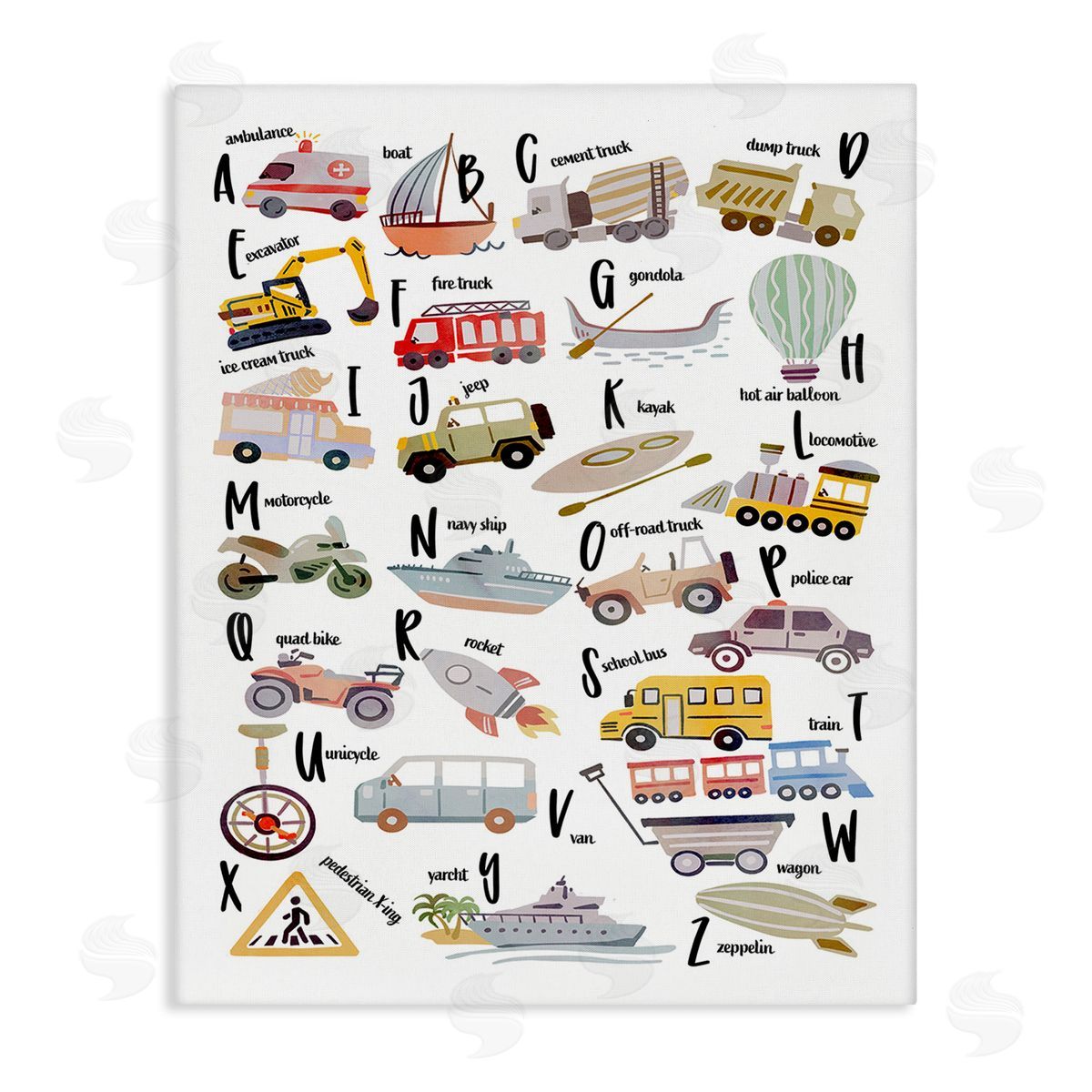 Ziwei Li Educational Automobile Alphabet Canvas Wall Art Print