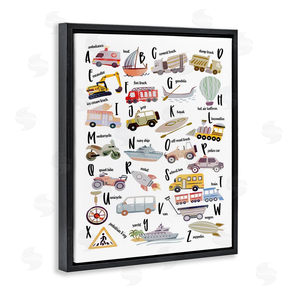 Ziwei Li Educational Automobile Alphabet Black Floating Frame Canvas Wall Art Print