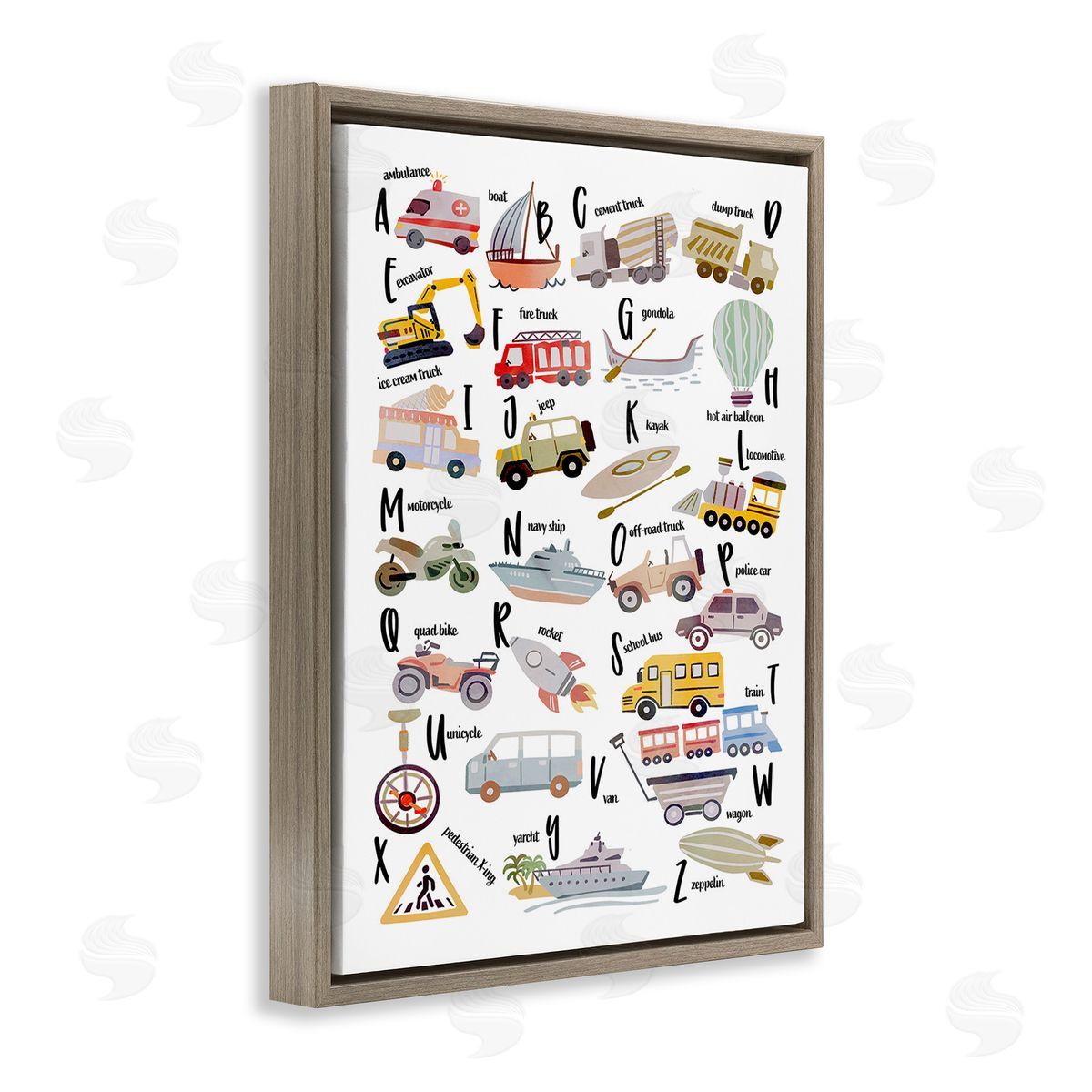 Ziwei Li Educational Automobile Alphabet Brown Floating Frame Canvas Wall Art Print