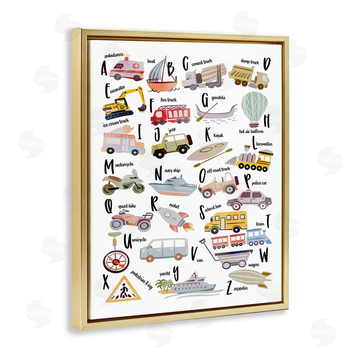 Ziwei Li Educational Automobile Alphabet Gold Floating Frame Canvas Wall Art Print