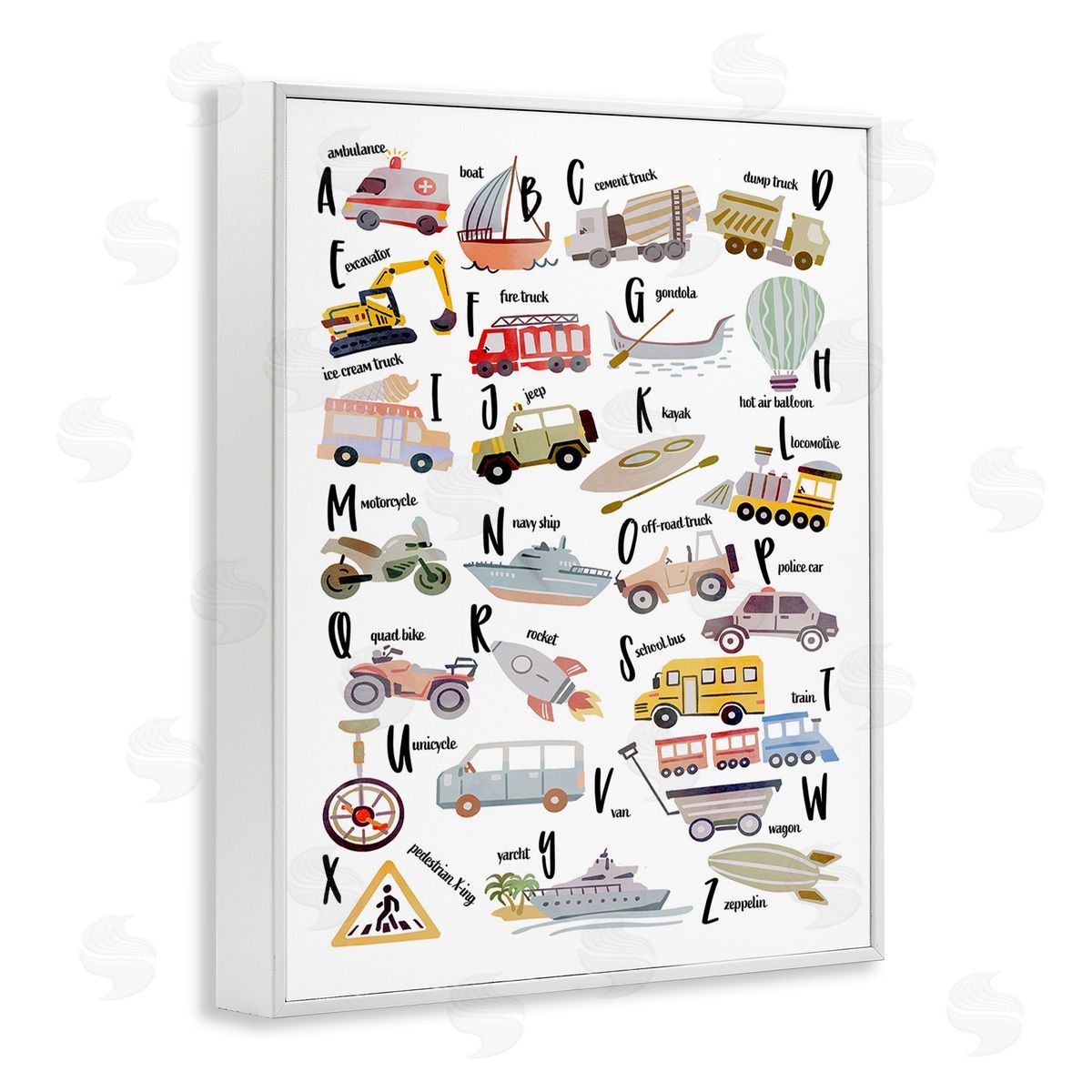 Ziwei Li Educational Automobile Alphabet White Framed Giclee Wall Art Print