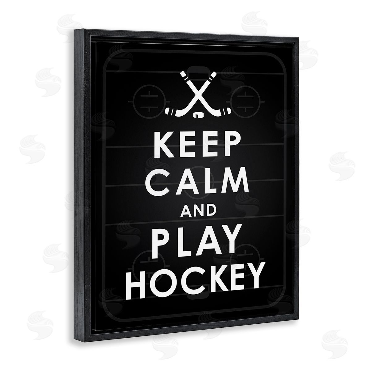Jace Grey Keep Calm & Play Hockey Black Floating Frame Canvas Wall Art Print