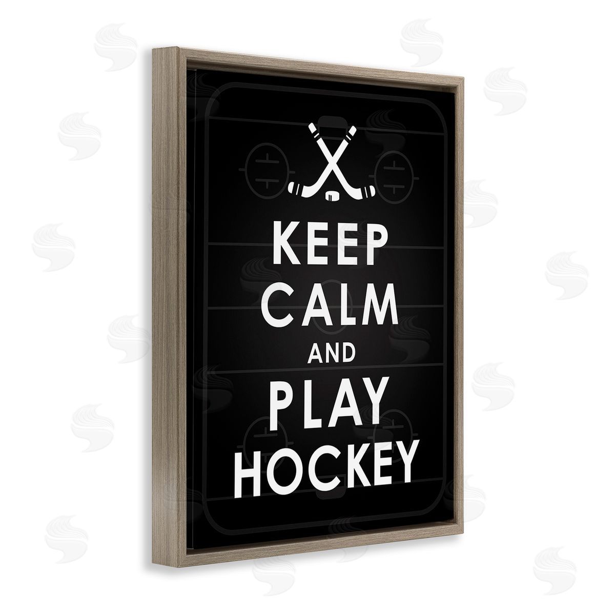 Jace Grey Keep Calm & Play Hockey Brown Floating Frame Canvas Wall Art Print