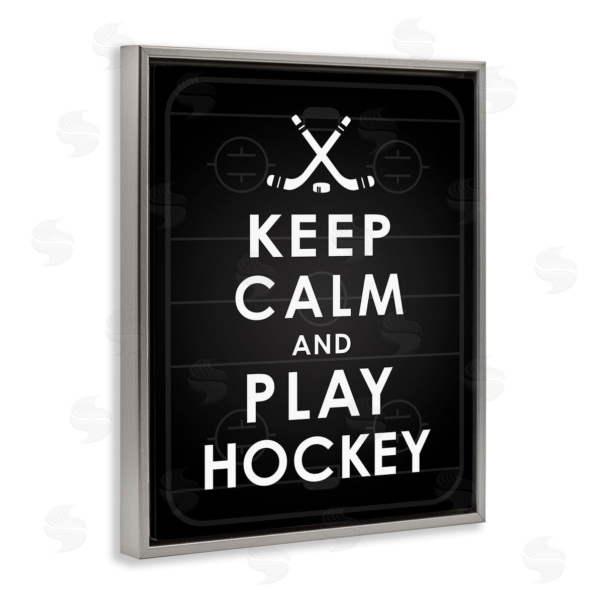 Jace Grey Keep Calm & Play Hockey Gray Floating Frame Canvas Wall Art Print