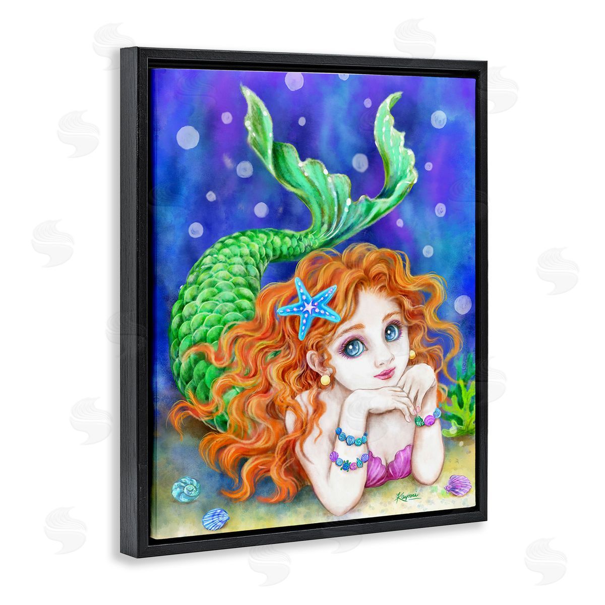 Kayomi Harai Relaxing Mermaid Underwater Black Floating Frame Canvas Wall Art Print