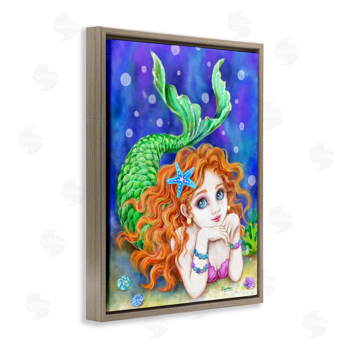 Kayomi Harai Relaxing Mermaid Underwater Brown Floating Frame Canvas Wall Art Print