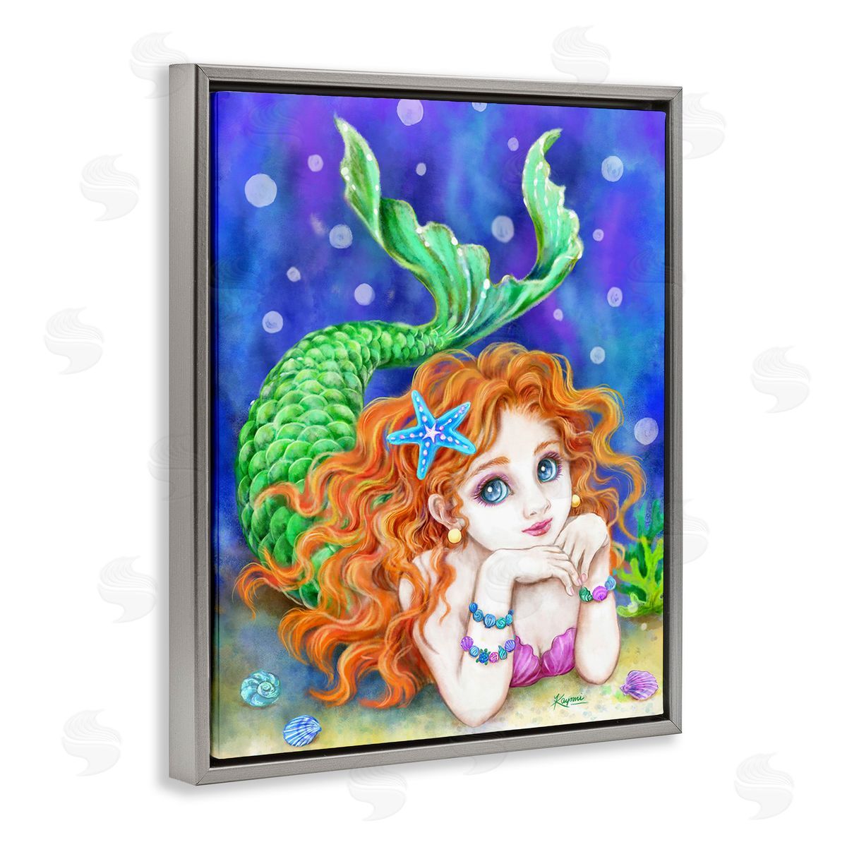 Kayomi Harai Relaxing Mermaid Underwater Gray Floating Frame Canvas Wall Art Print