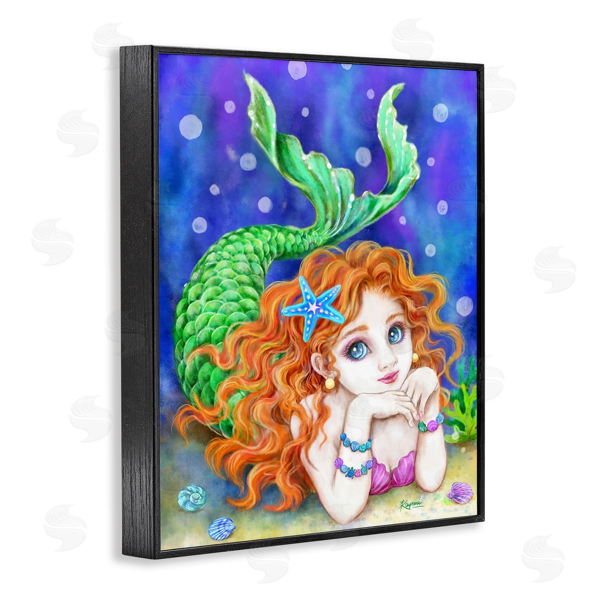 Kayomi Harai Relaxing Mermaid Underwater Black Framed Giclee Wall Art Print