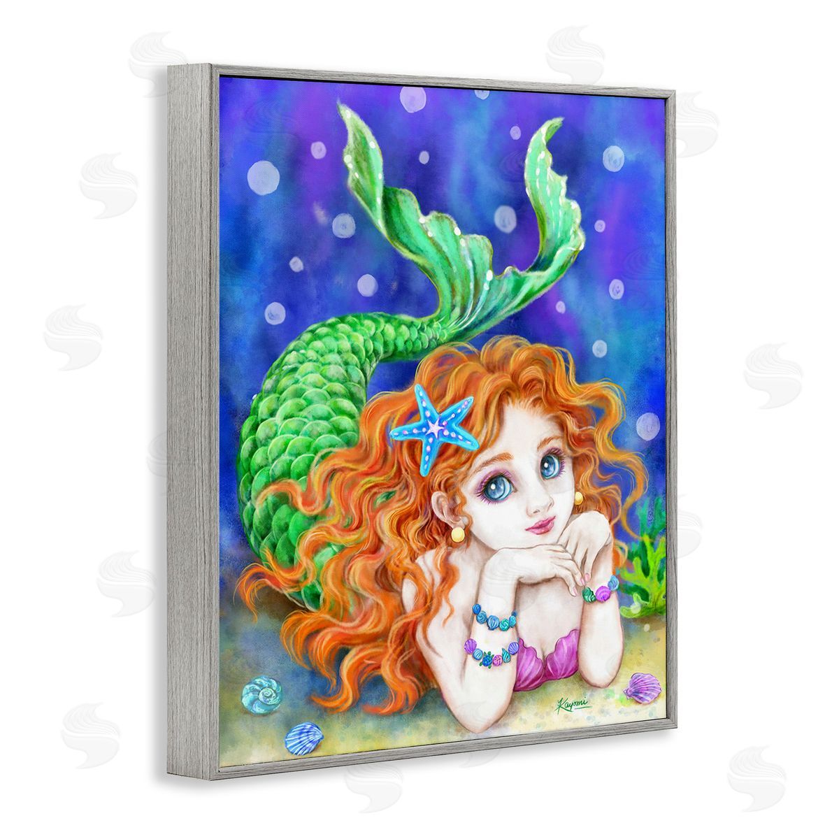 Kayomi Harai Relaxing Mermaid Underwater Gray Framed Giclee Wall Art Print