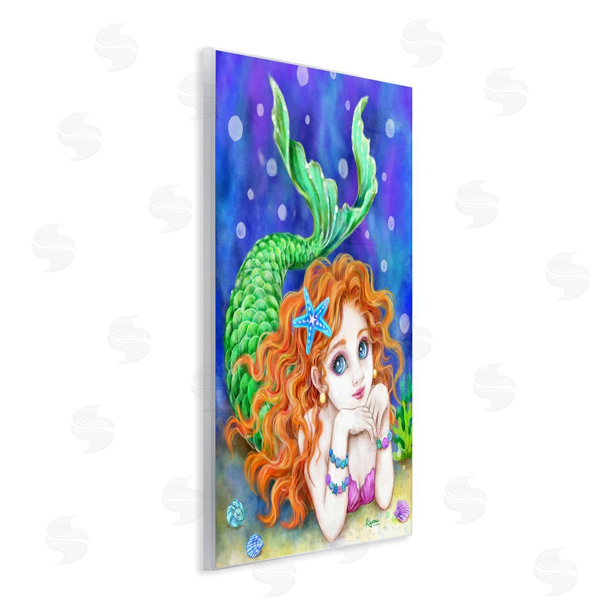Kayomi Harai Relaxing Mermaid Underwater Wooden Wall Plaque Art Print