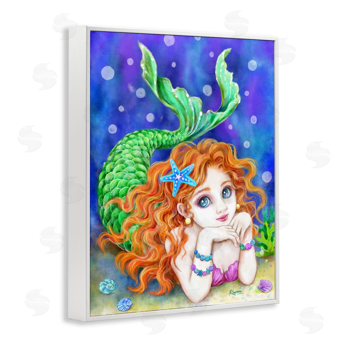 Kayomi Harai Relaxing Mermaid Underwater White Framed Giclee Wall Art Print