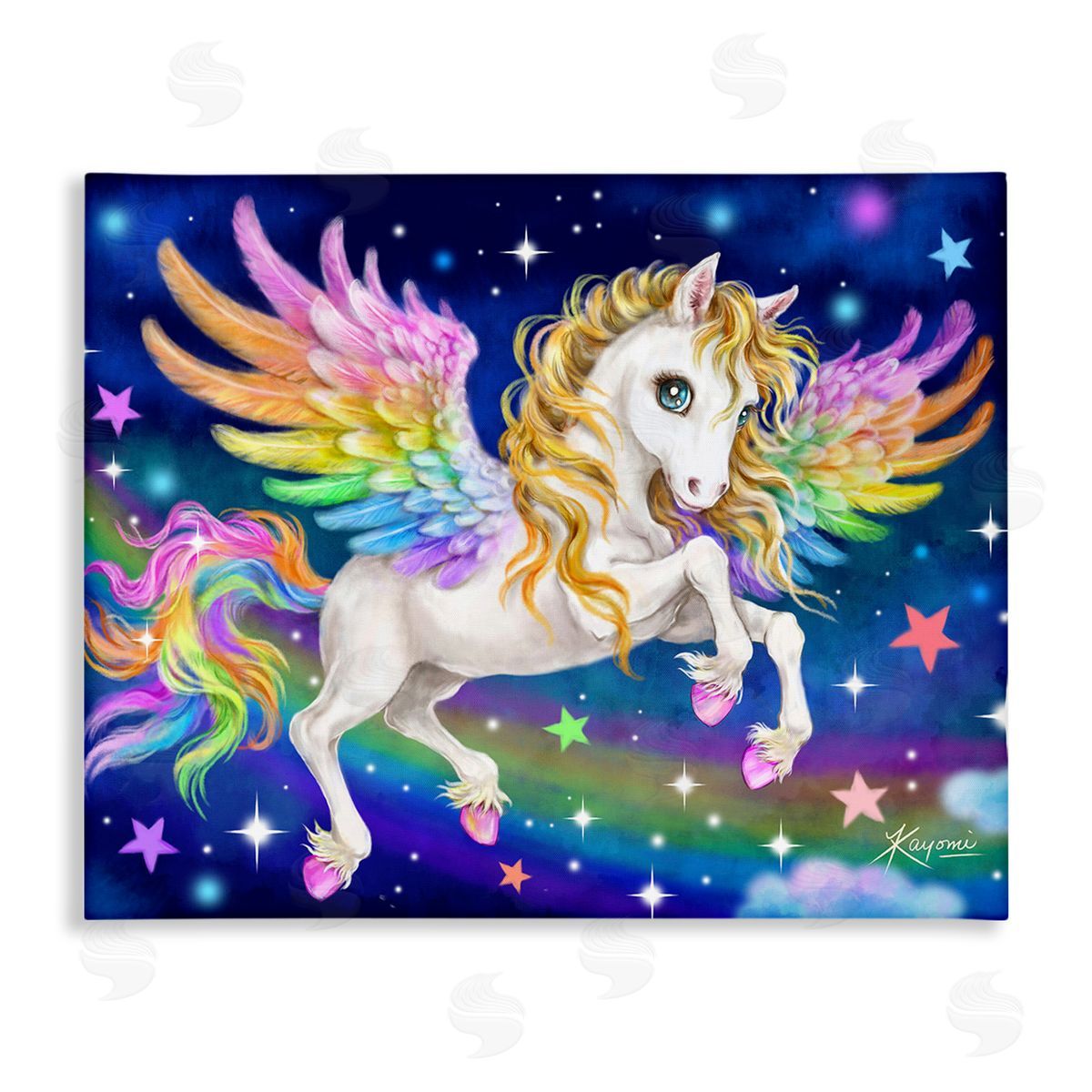 Kayomi Harai Rainbow Unicorn in Space Canvas Wall Art Print