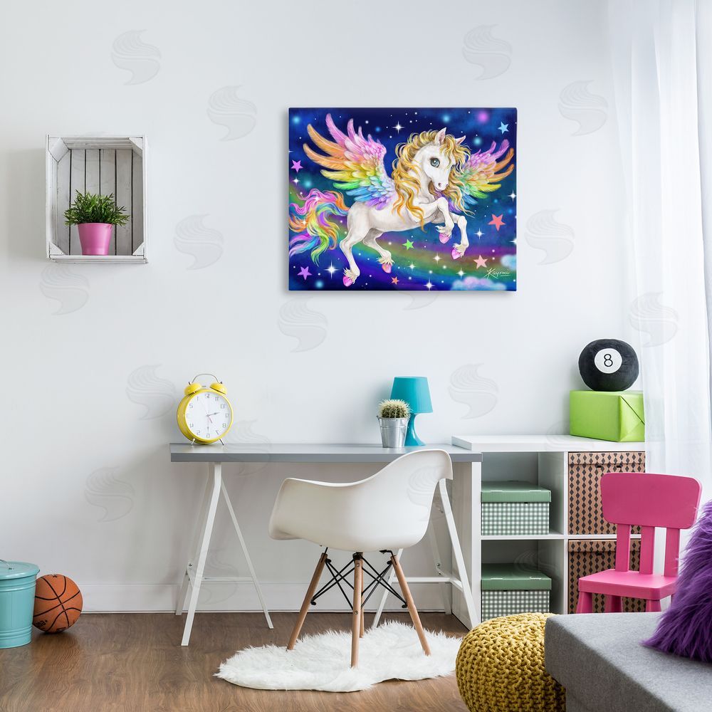 Kayomi Harai Rainbow Unicorn in Space Canvas Wall Art Print in Room