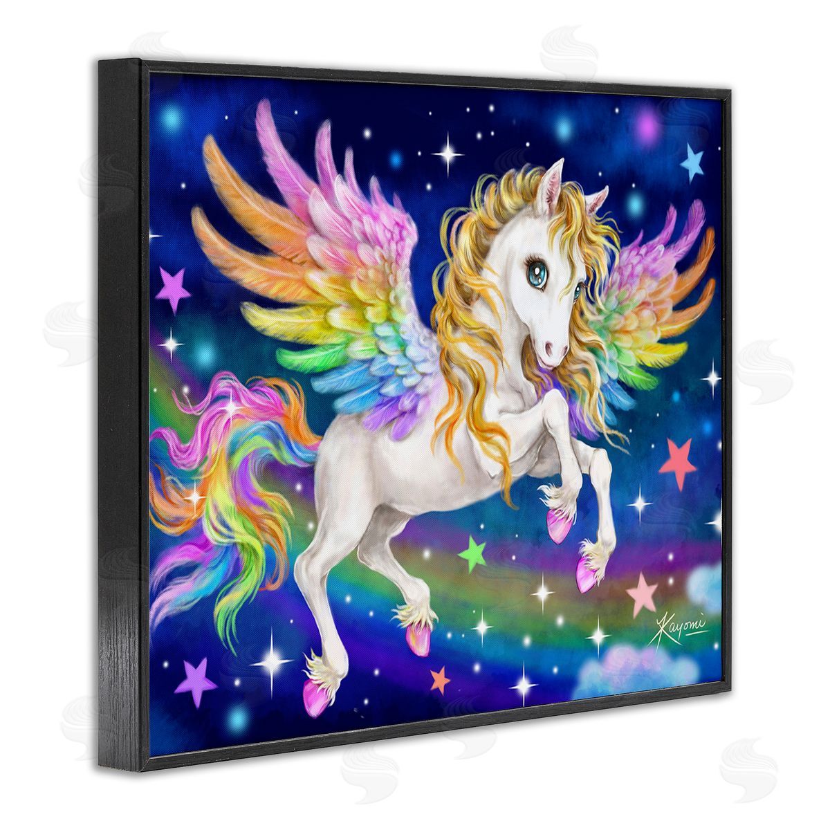 Kayomi Harai Rainbow Unicorn in Space Black Framed Giclee Wall Art Print