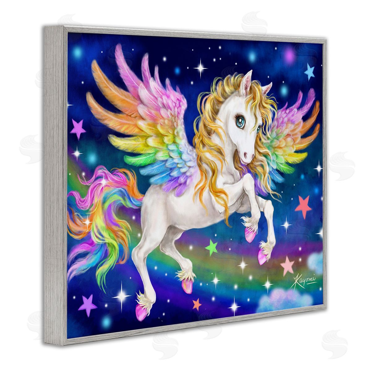 Kayomi Harai Rainbow Unicorn in Space Gray Framed Giclee Wall Art Print