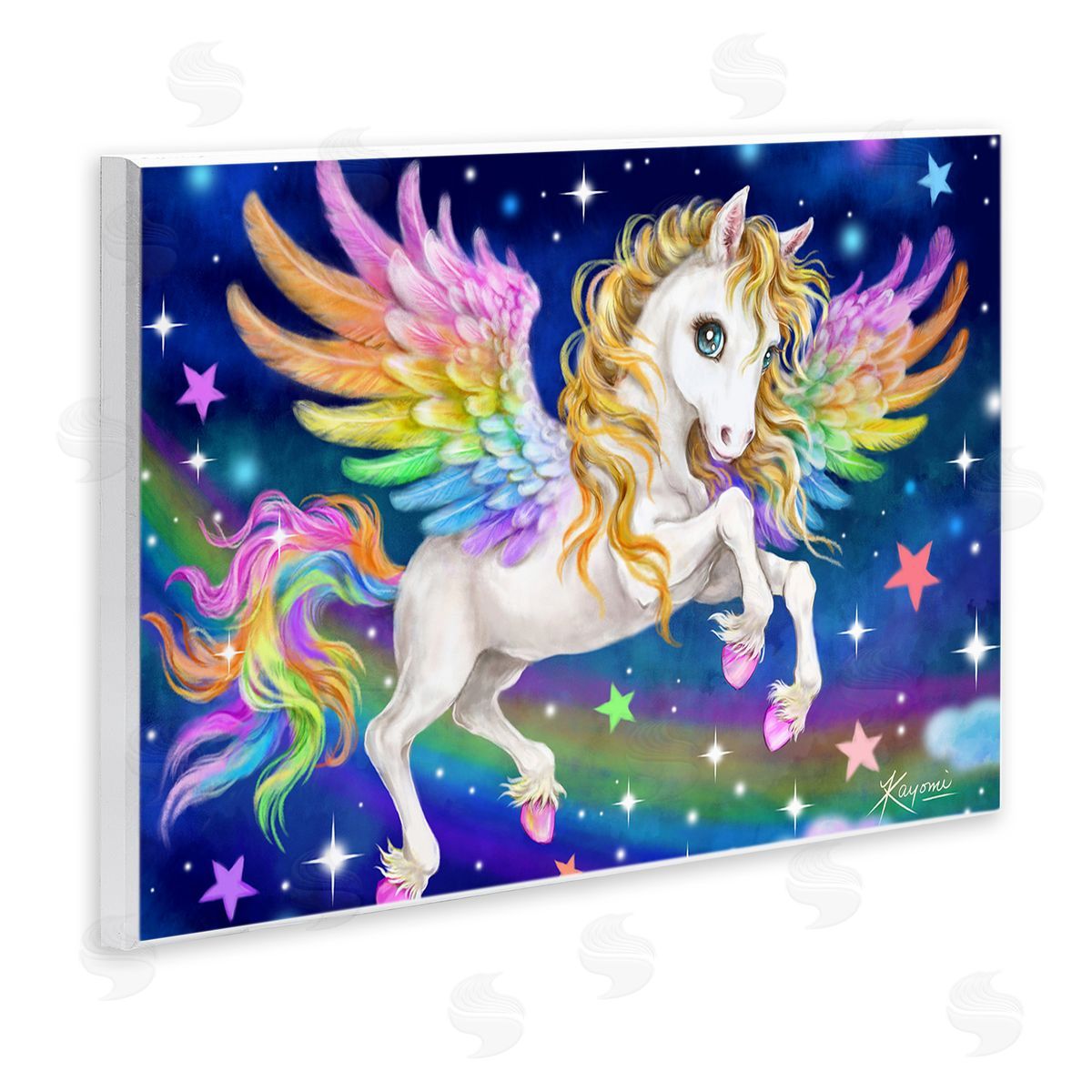 Kayomi Harai Rainbow Unicorn in Space Wooden Wall Plaque Art Print
