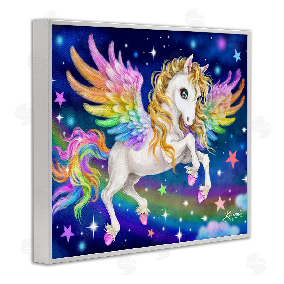 Kayomi Harai Rainbow Unicorn in Space White Framed Giclee Wall Art Print