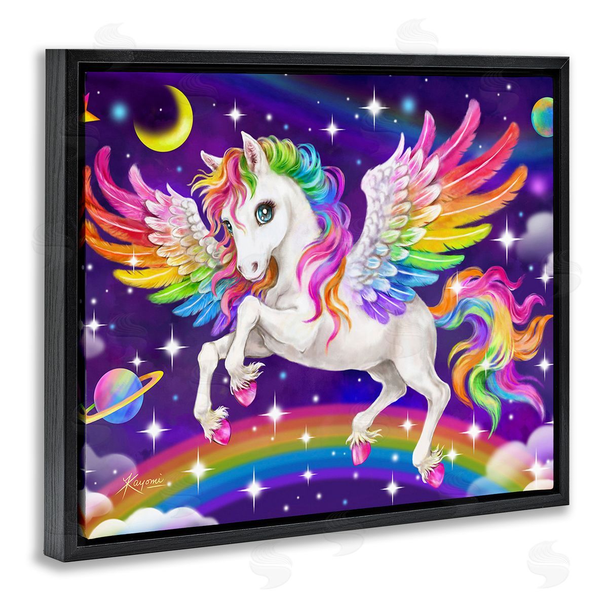Kayomi Harai Outer Space Unicorn Black Floating Frame Canvas Wall Art Print
