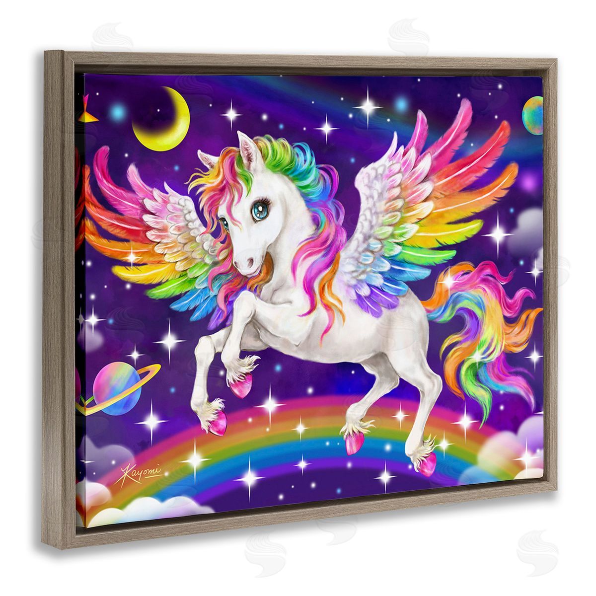 Kayomi Harai Outer Space Unicorn Brown Floating Frame Canvas Wall Art Print