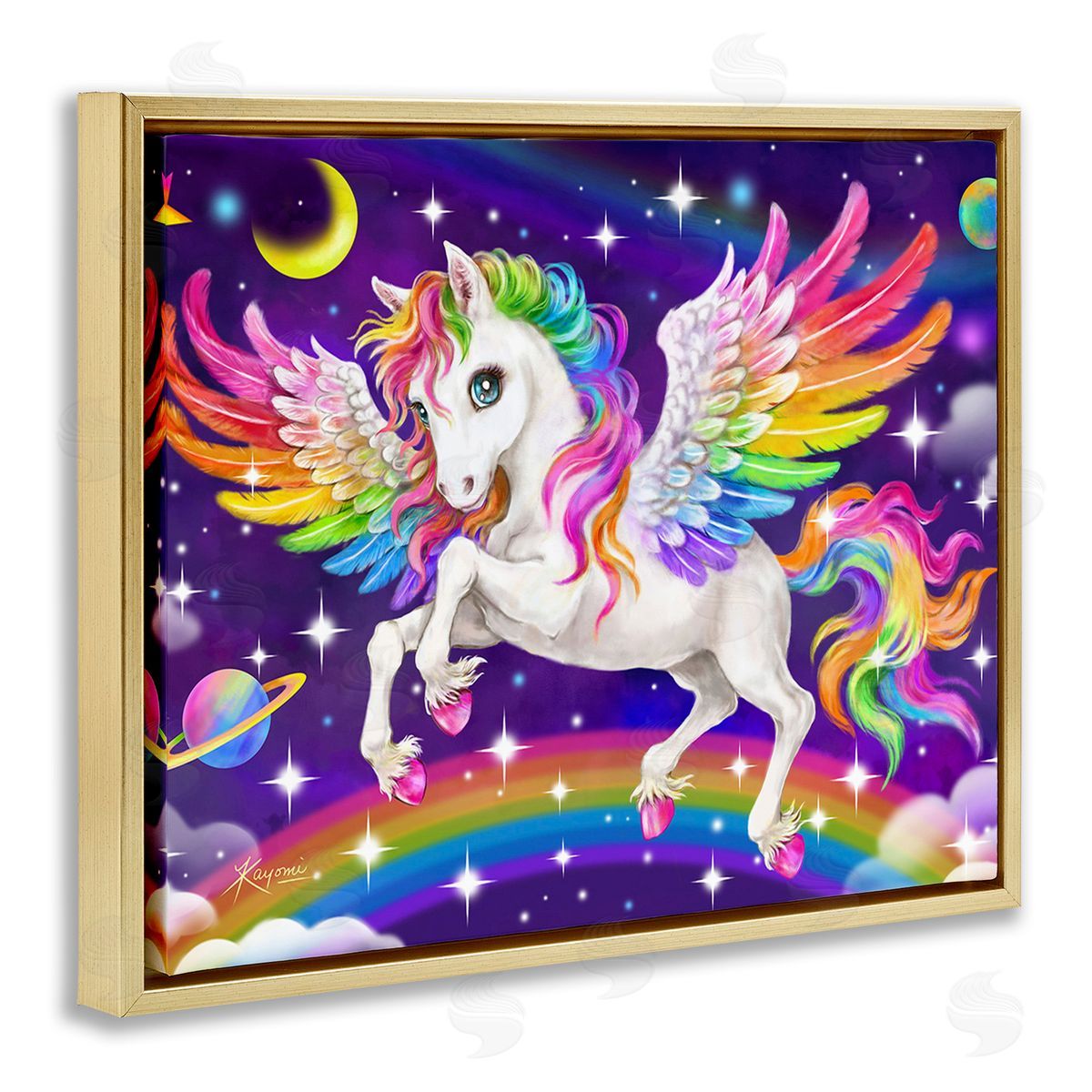 Kayomi Harai Outer Space Unicorn Gold Floating Frame Canvas Wall Art Print