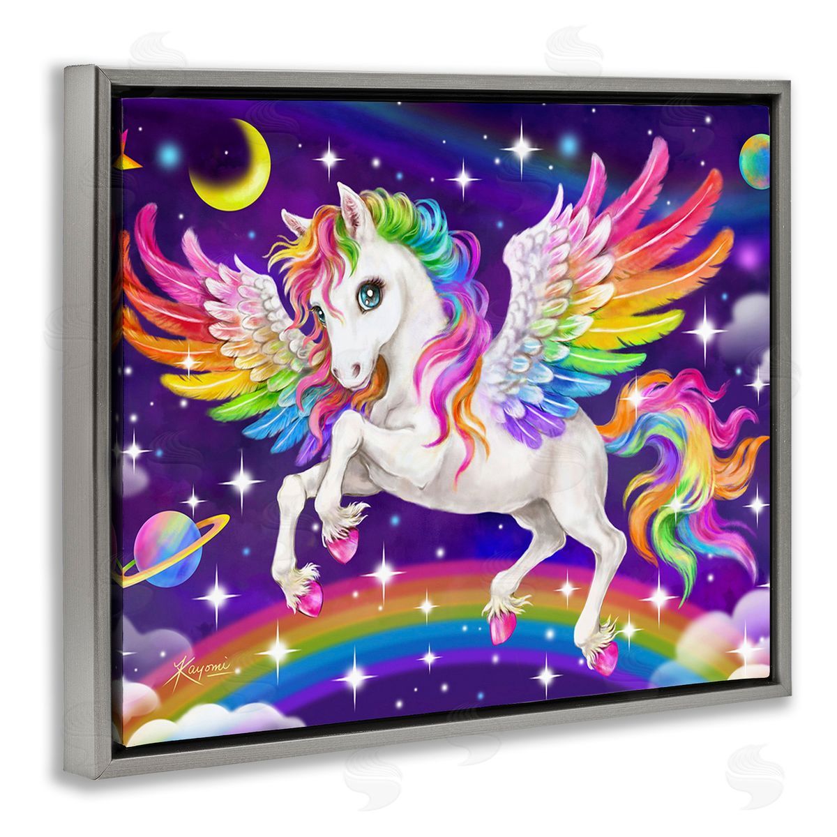 Kayomi Harai Outer Space Unicorn Gray Floating Frame Canvas Wall Art Print