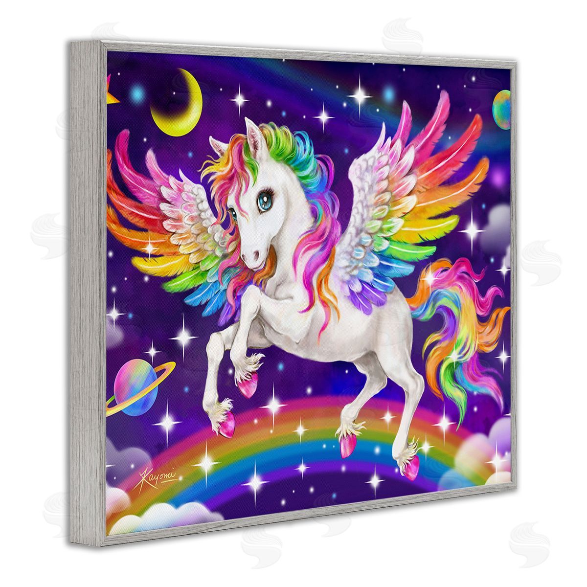 Kayomi Harai Outer Space Unicorn Gray Framed Giclee Wall Art Print
