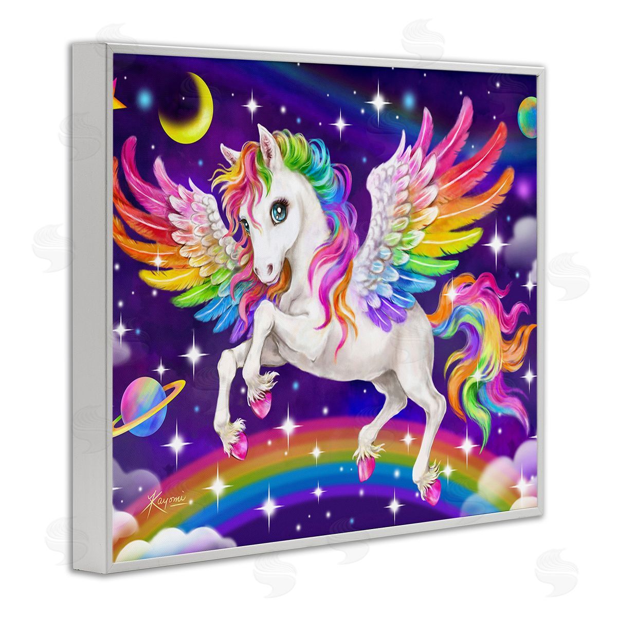 Kayomi Harai Outer Space Unicorn White Framed Giclee Wall Art Print