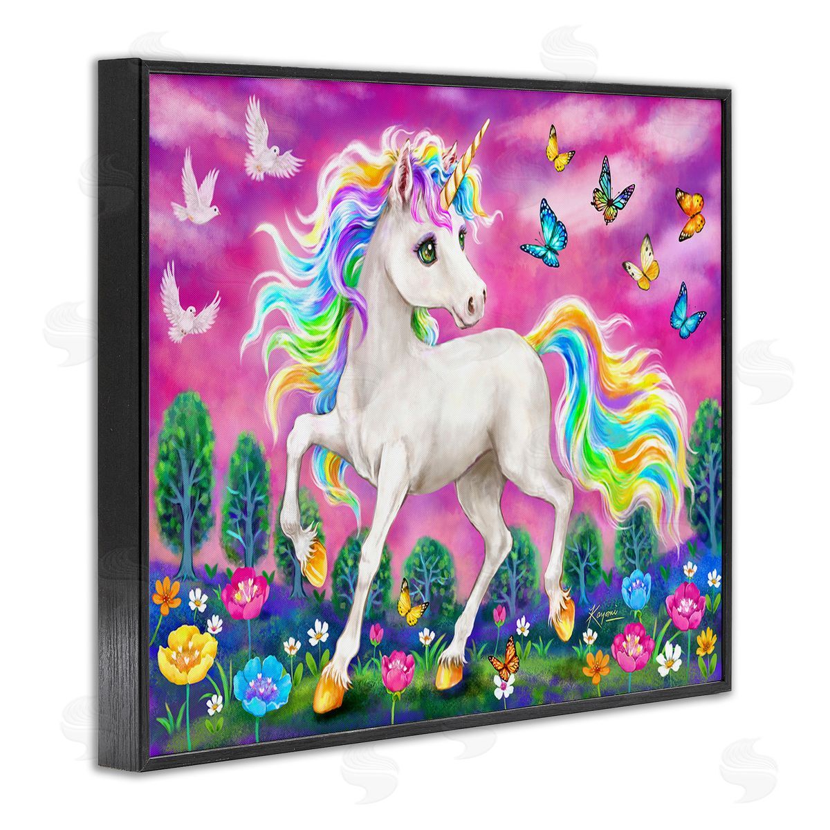 Kayomi Harai Unicorn in Meadow Black Framed Giclee Wall Art Print