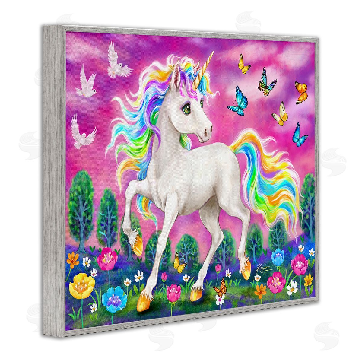 Kayomi Harai Unicorn in Meadow Gray Framed Giclee Wall Art Print
