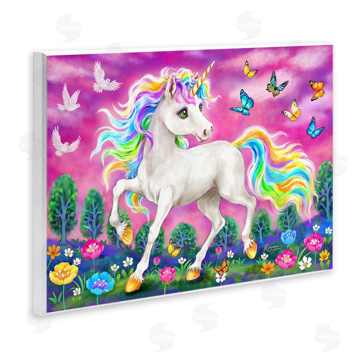 Kayomi Harai Unicorn in Meadow Wooden Wall Plaque Art Print