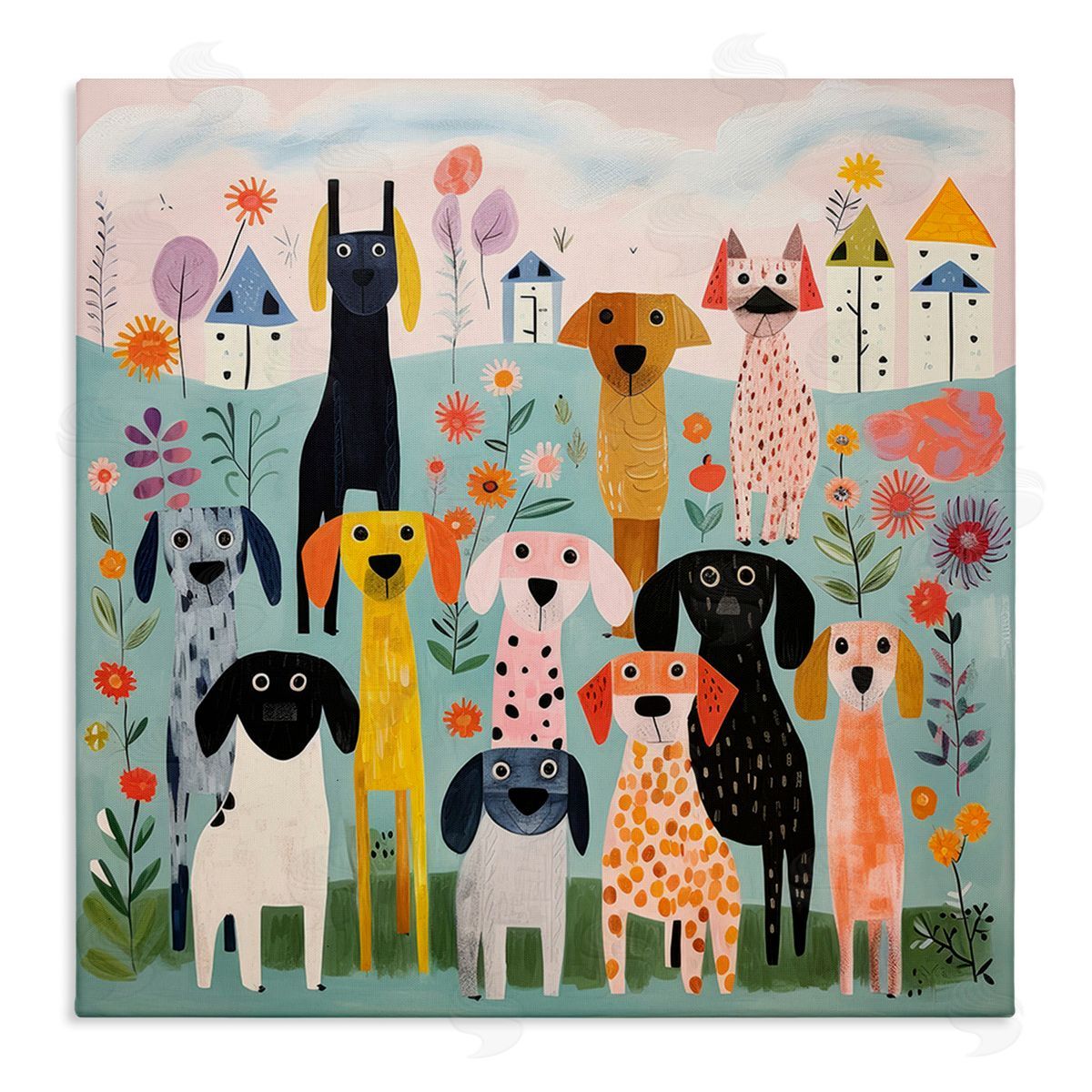 Lazar Studio Patterned Dogs in Yard Canvas Wall Art Print