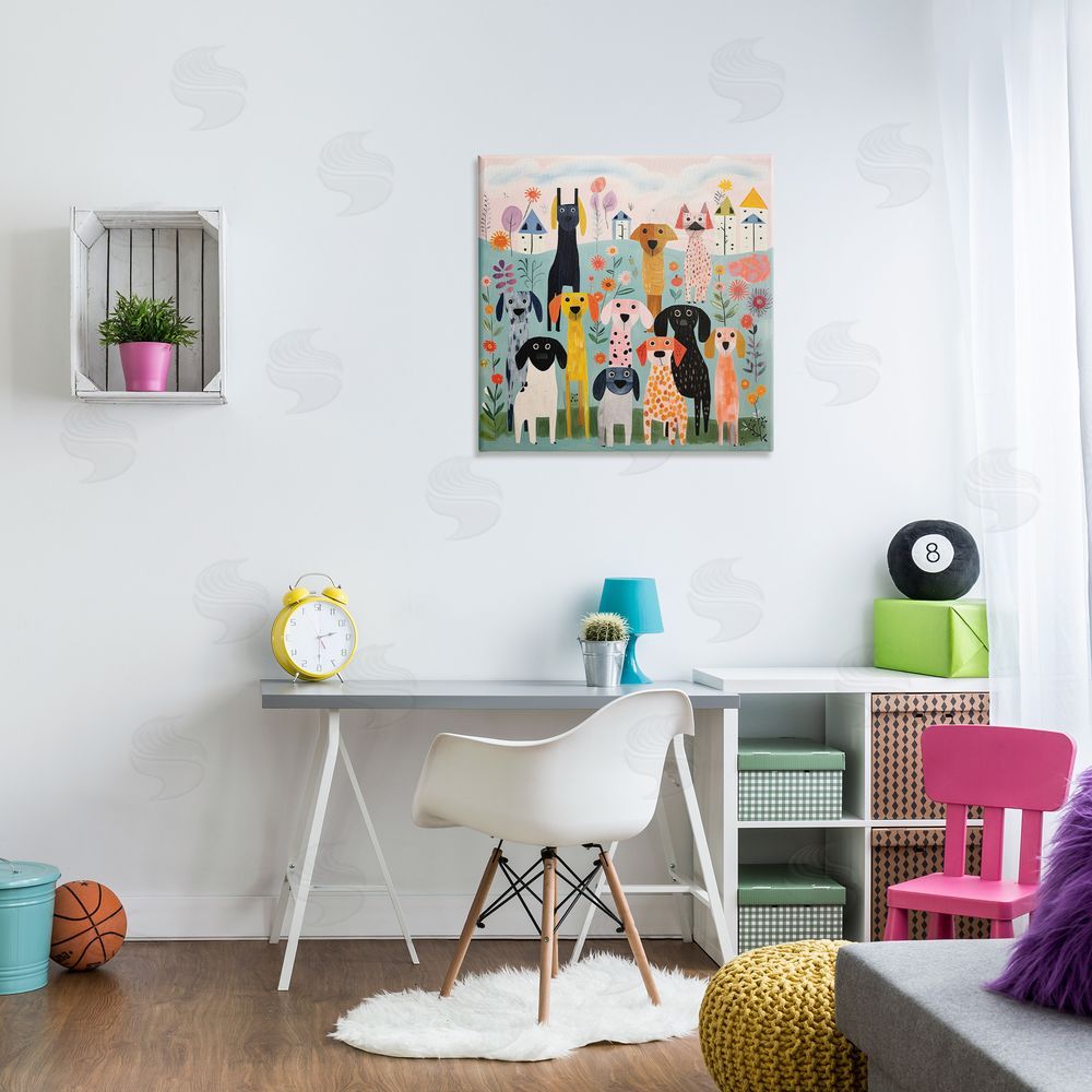 Lazar Studio Patterned Dogs in Yard Canvas Wall Art Print in Room