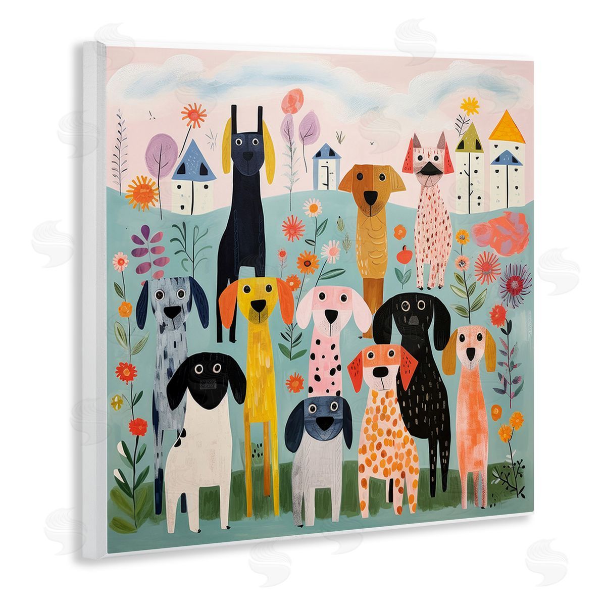 Lazar Studio Patterned Dogs in Yard Wooden Wall Plaque Art Print