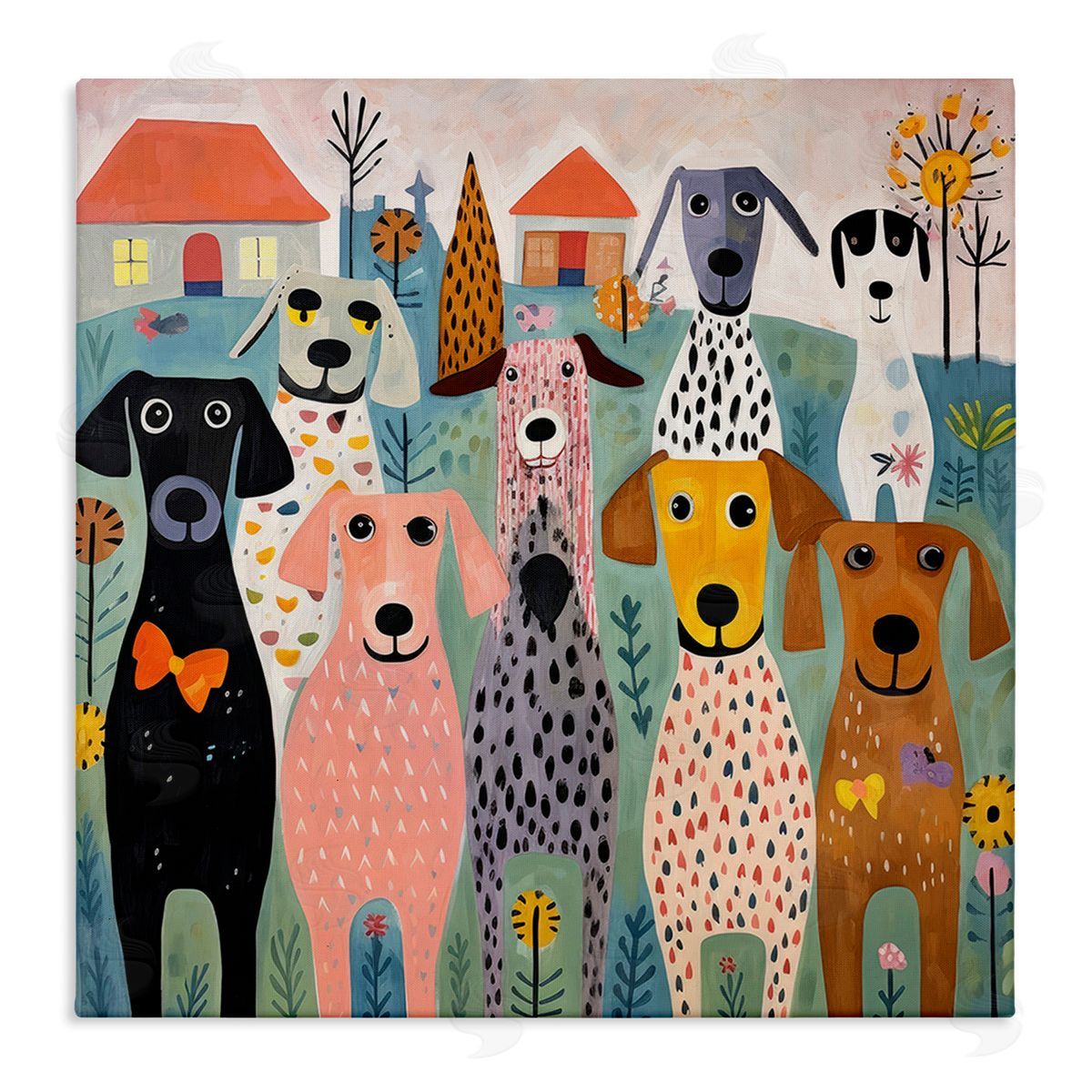 Lazar Studio Patterned Dogs & Flowers Canvas Wall Art Print