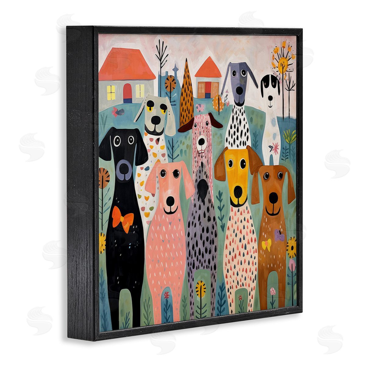 Lazar Studio Patterned Dogs & Flowers Black Framed Giclee Wall Art Print