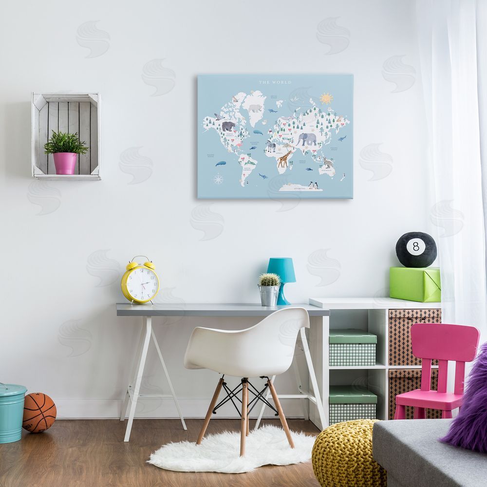 Leah Straatsma World Animals Map Canvas Wall Art Print in Room