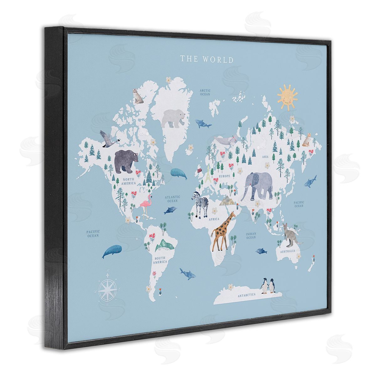 Leah Straatsma World Animals Map Black Framed Giclee Wall Art Print