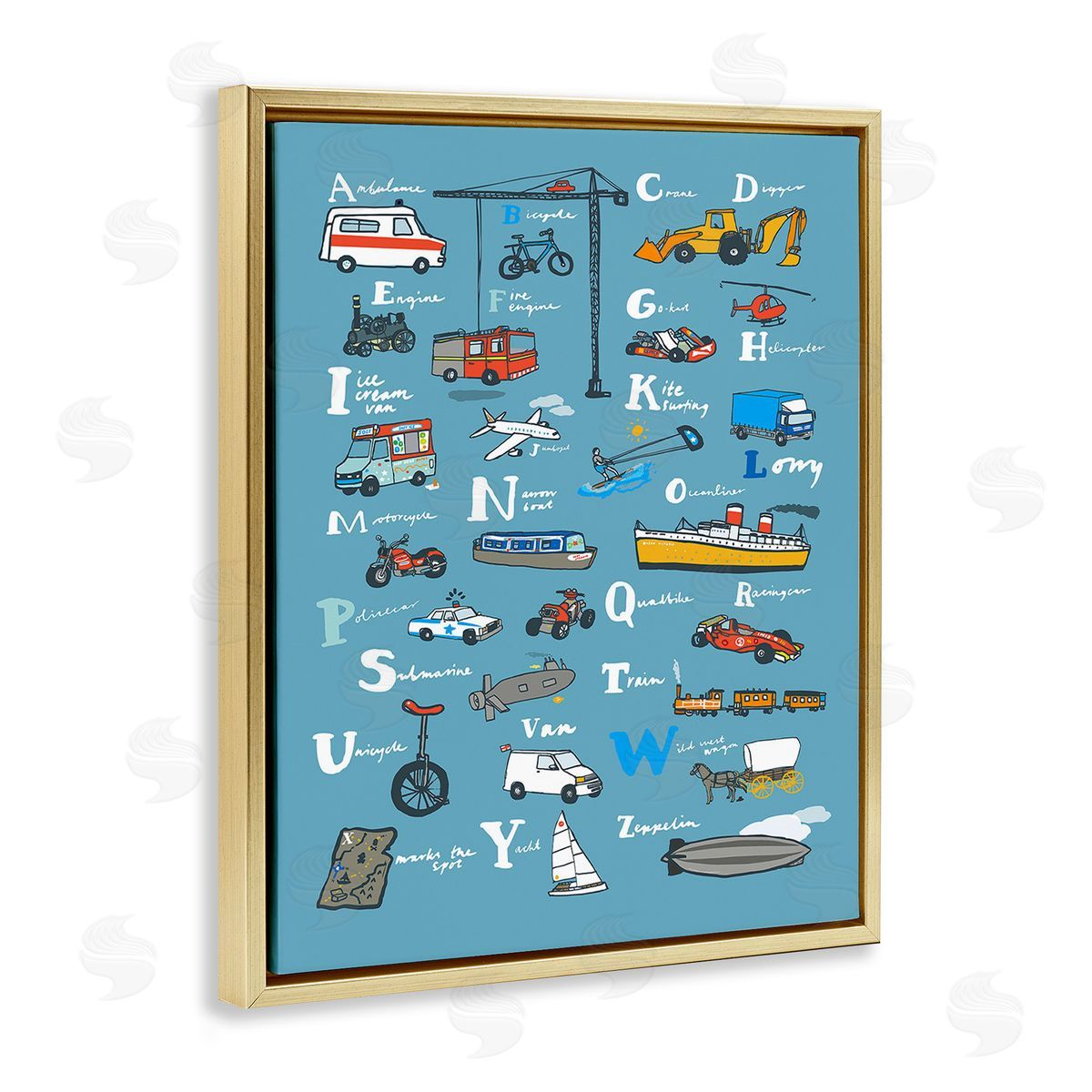 Hanna Melin Various Vehicles Alphabet Gold Floating Frame Canvas Wall Art Print