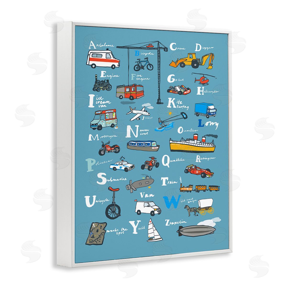 Hanna Melin Various Vehicles Alphabet White Framed Giclee Wall Art Print