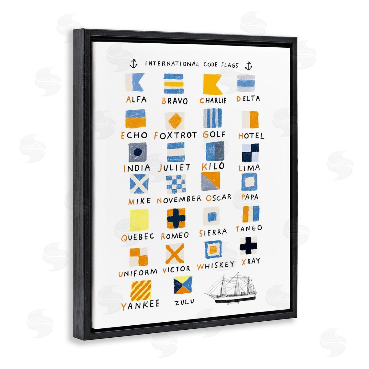 Hanna Melin Nautical Boat Flags Black Floating Frame Canvas Wall Art Print