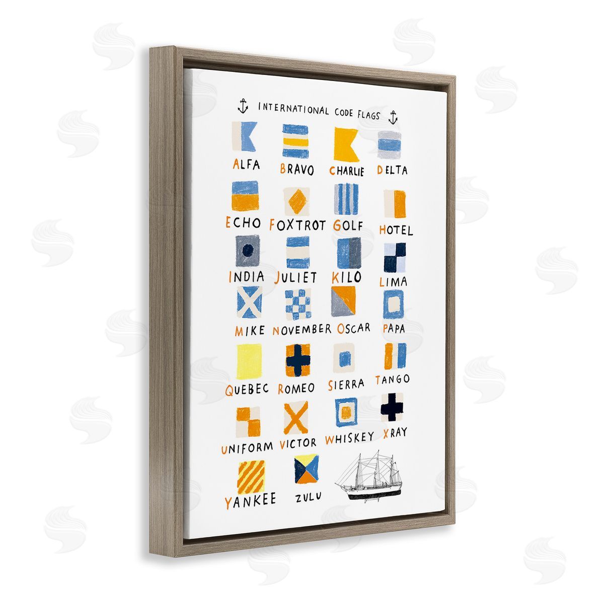 Hanna Melin Nautical Boat Flags Brown Floating Frame Canvas Wall Art Print