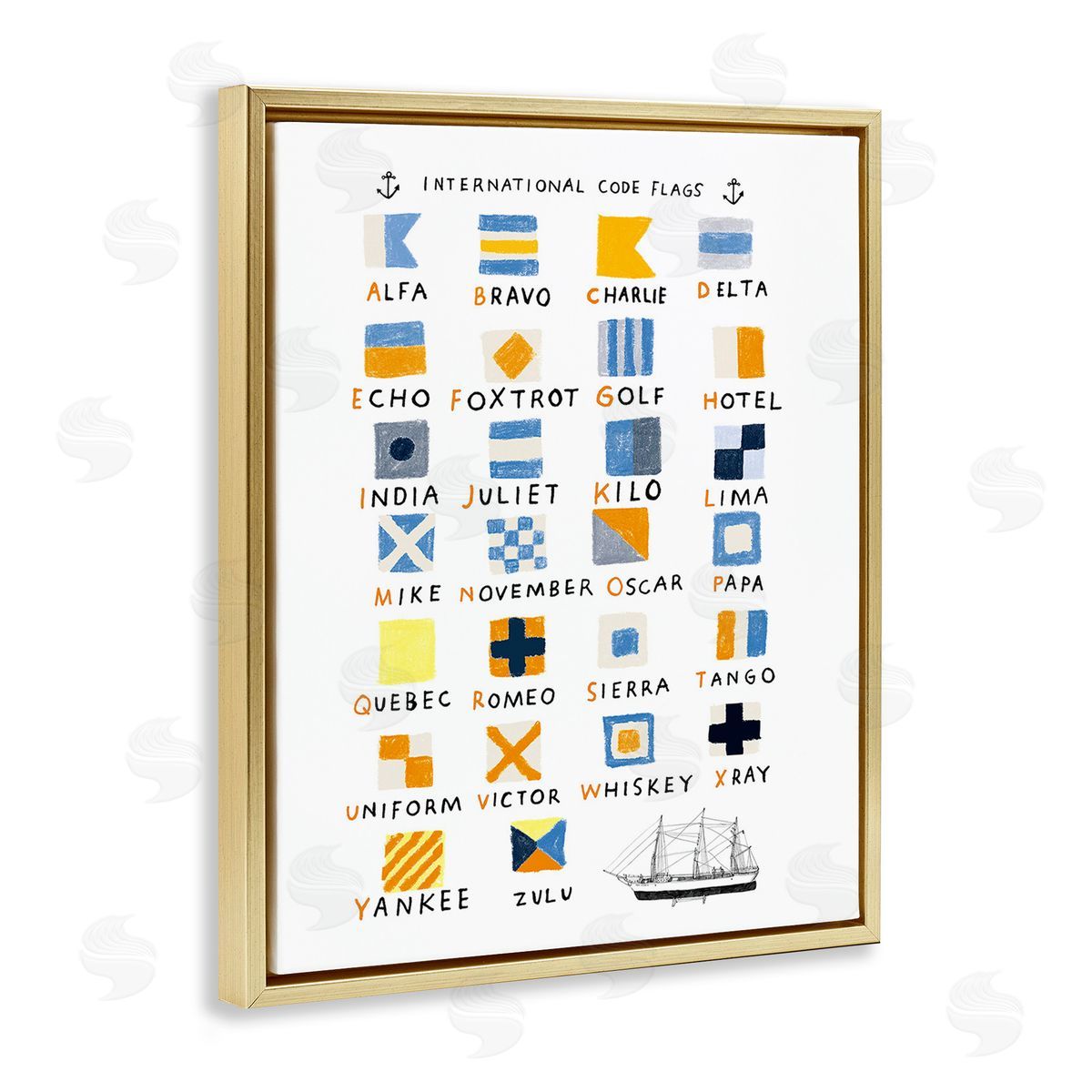 Hanna Melin Nautical Boat Flags Gold Floating Frame Canvas Wall Art Print