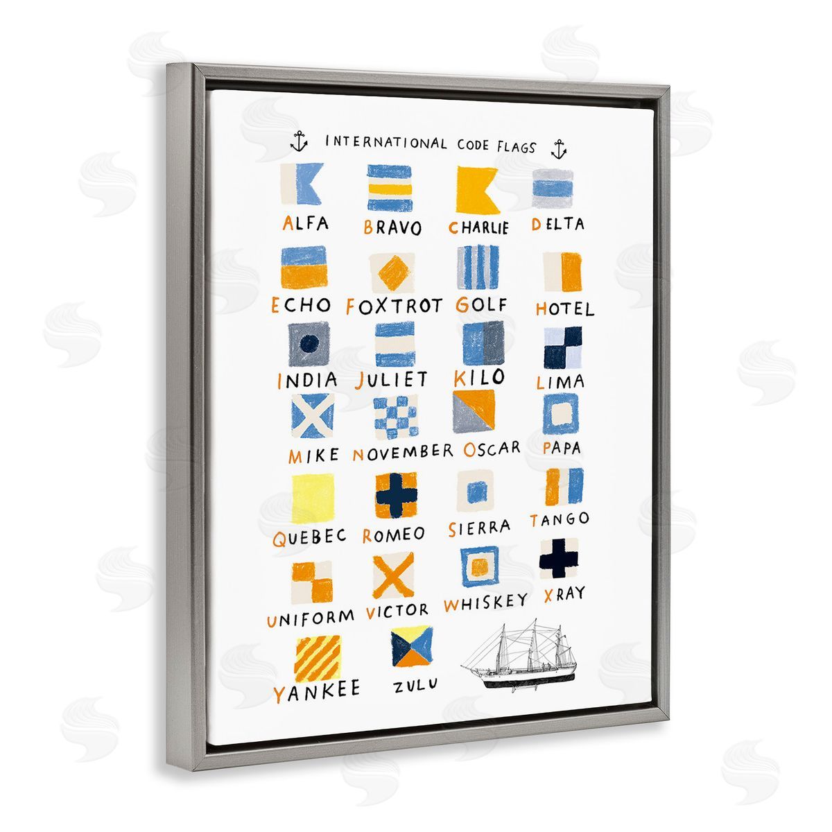 Hanna Melin Nautical Boat Flags Gray Floating Frame Canvas Wall Art Print
