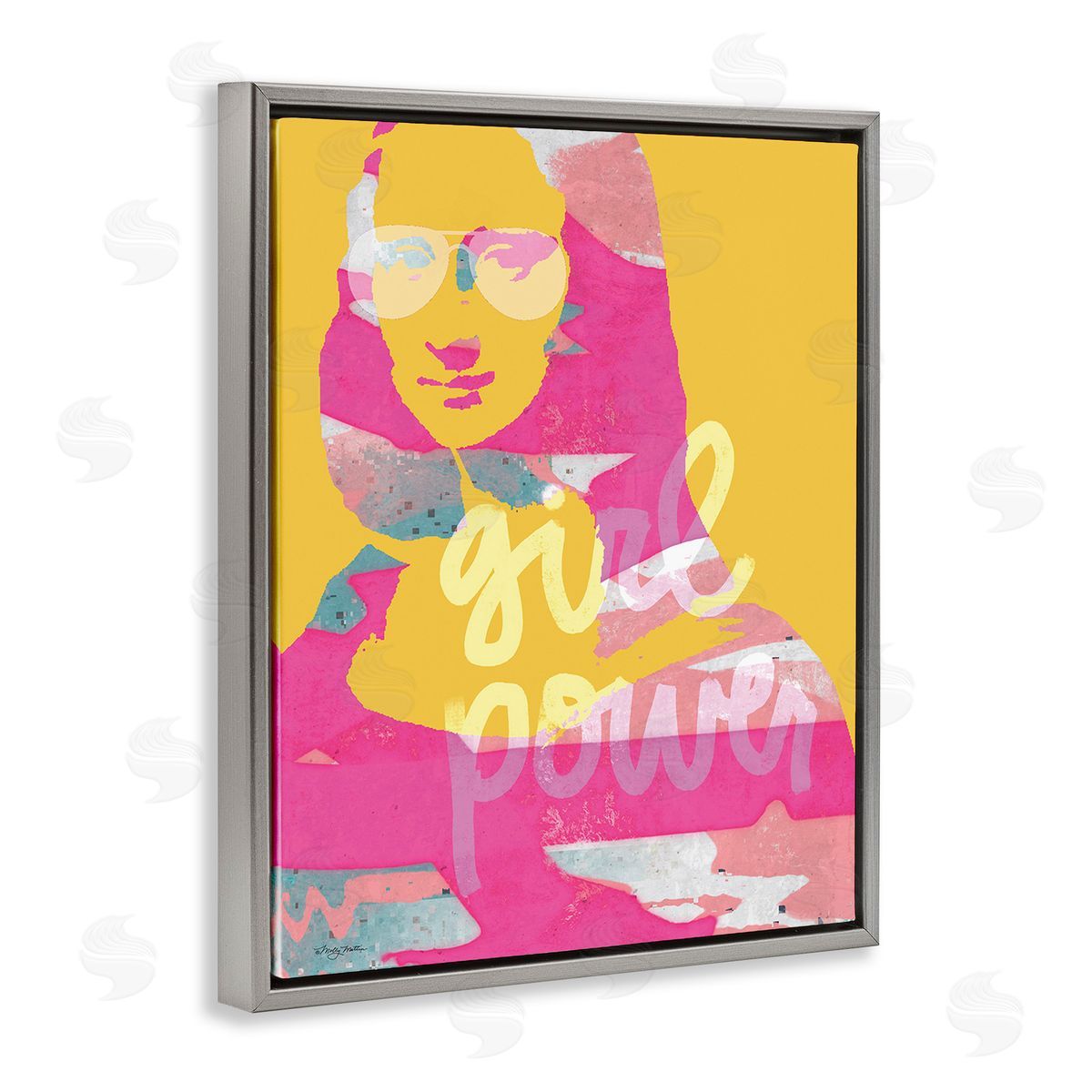 Molly Mattin Girl Power Abstract Face Gray Floating Frame Canvas Wall Art Print