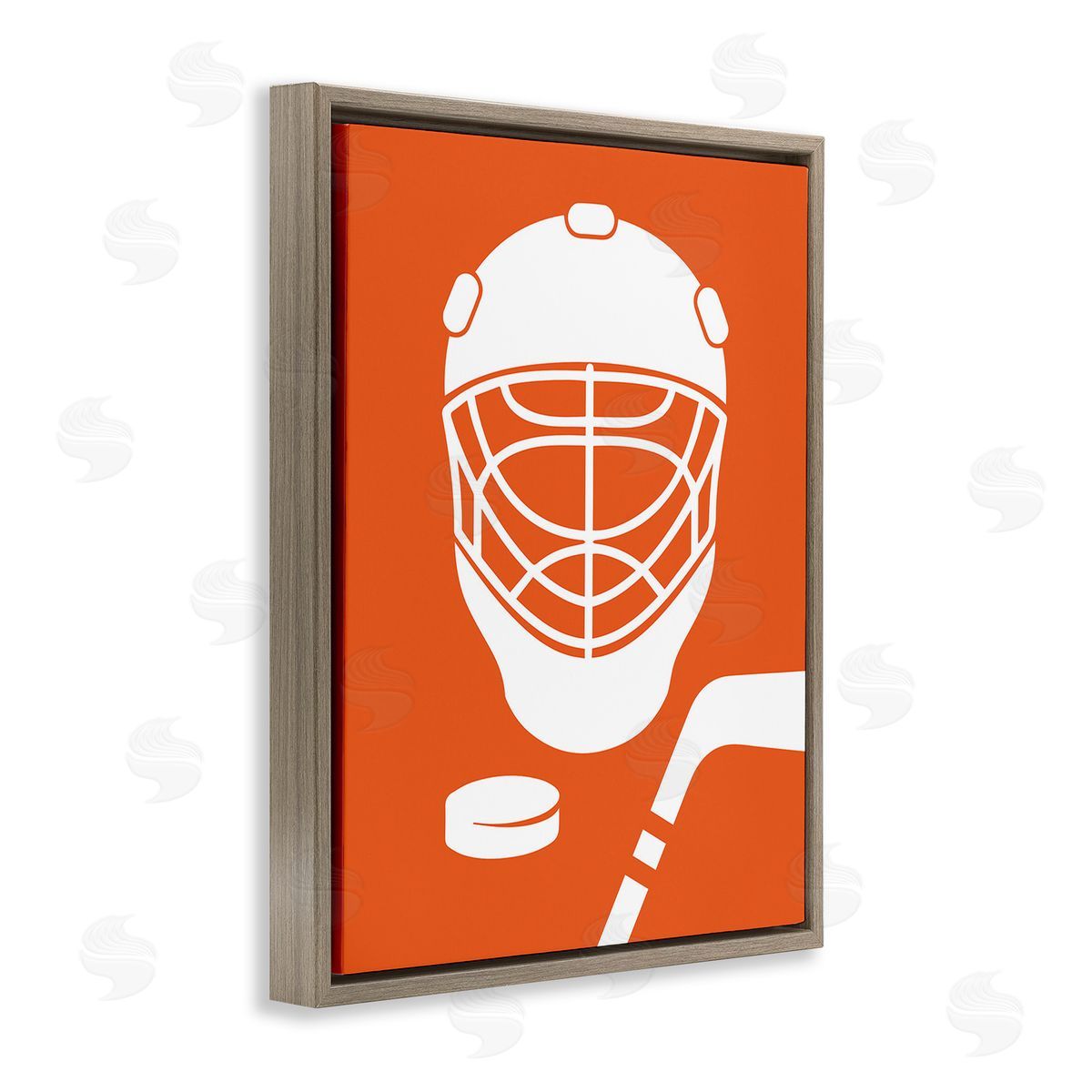 Melody Hogan Minimal Ice Hockey Gear Brown Floating Frame Canvas Wall Art Print
