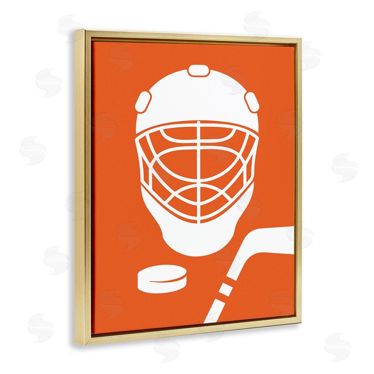 Melody Hogan Minimal Ice Hockey Gear Gold Floating Frame Canvas Wall Art Print