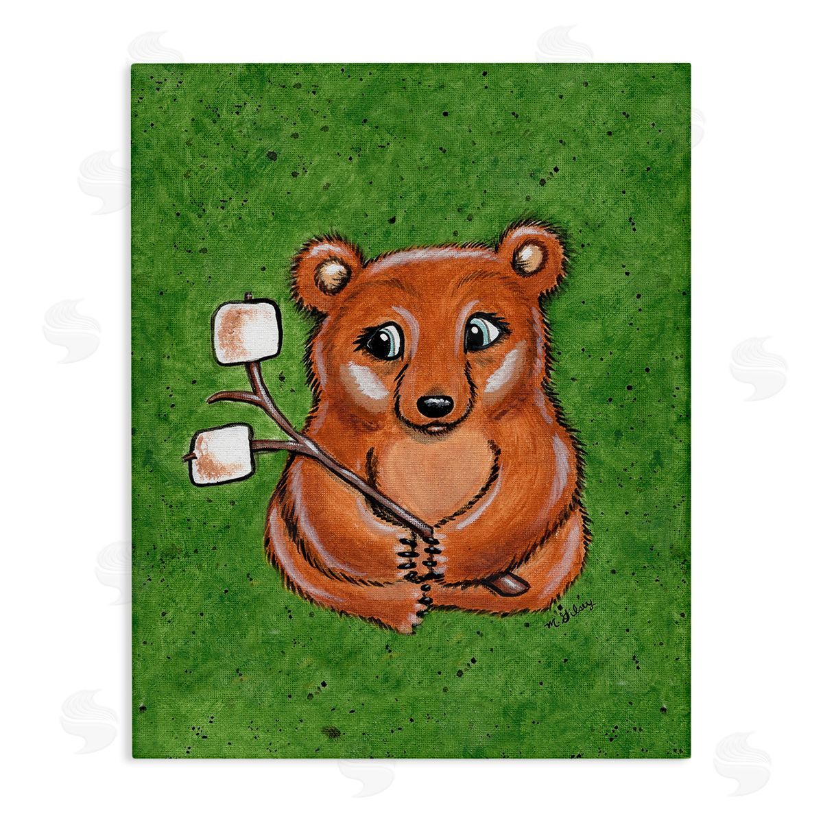 Michelle Gilsey Bear with S'mores Canvas Wall Art Print