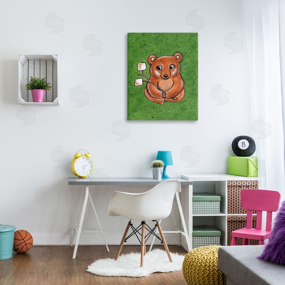 Michelle Gilsey Bear with S'mores Canvas Wall Art Print in Room