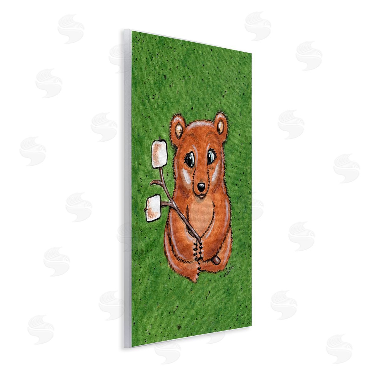 Michelle Gilsey Bear with S'mores Wooden Wall Plaque Art Print