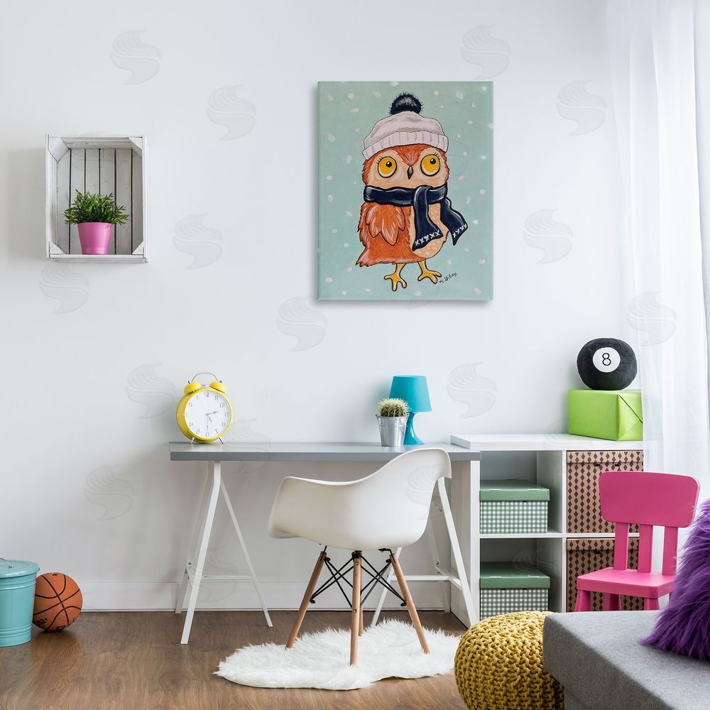 Michelle Gilsey Owl & Winter Scarf Canvas Wall Art Print in Room